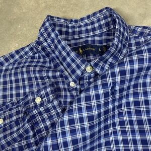 Polo Ralph Lauren L/S Oxford Button Front Shirt Mens L Blue & White Plaid